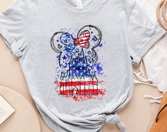 Disney Castle Minnie Mouse öron Happy 4th of July Comfort Colors T-shirt, Disney USA-flagga T-shirt, självständighetsdagen-firande T-shirt