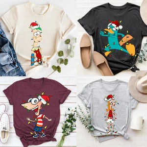 Disney Phineas And Ferb Characters Christmas Light Comfort Colors Shirt, Candace Perry The Platypus Tee, Very Merry Xmas Disneyland Trip Tee