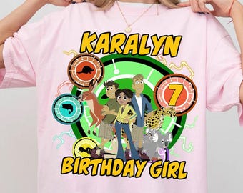 Custom Name And Age Wild Kratts Birthday Girl Comfort Colors T-Shirt, Wild Kratts Theme Birthday Party Tee, Personalized Birthday Gift Shirt