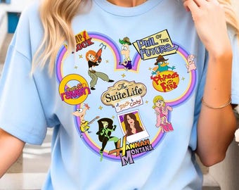 Disney Channel Retro Comfort Colors T-Shirt, Comedy TV Series, Lizzie McGuire, Phineas And Ferb, Kim Possible, Hannah Montana, Zack And Cody