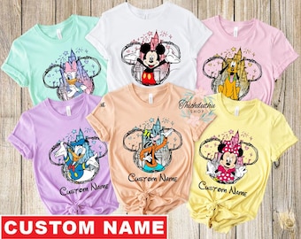 Custom All Disney Characters Comfort Colors Shirt, Personalized Mickey & Friends Family Matching Shirts, Disneyland Family Vacation Trip