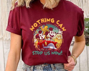 Retro Disney Mickey And Minnie Runaway Railway Nothing Can Stop Us Now Comfort Colors T-Shirt, Magic Kingdom Disneyland Family Matching Tee