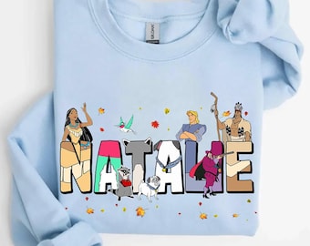 Maglietta con nome personalizzato e personaggi Disney Pocahontas, colori comfort, maglietta Disney Princess Pocahontas Meeko Captain John Smith, maglietta WDW Disneyland