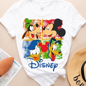 Retro Disney Mickey & Friends Donald Goofy Pluto comfort kleuren T-shirt, Mickey Mouse shirt, Magic Kingdom Disneyland familie-uitje shirt
