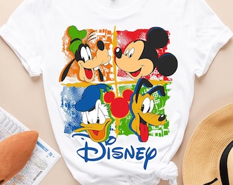 Camiseta retro de Disney Mickey y sus amigos, Donald, Goofy y Pluto, colores cómodos, camiseta de Mickey Mouse, camiseta para viaje familiar a Magic Kingdom Disneyland