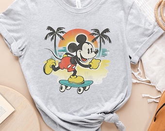 Comfort Colors Classic Mickey Mouse Beach Skateboarding Retro T-Shirt, Disney Mickey And Friends Shirt, Disneyland Family Vacation Shirt