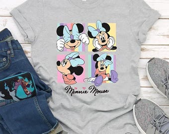 Bonita camiseta con estampado retro pastel de Minnie Mouse de Disney, camiseta de vacaciones familiares en Magic Kingdom WDW Disneyland, regalo de cumpleaños para adultos y niños pequeños.
