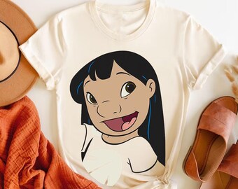 Camiseta de Disney Lilo y Stitch con retrato de Lilo, colores cómodos, camiseta familiar a juego de Magic Kingdom Disneyland