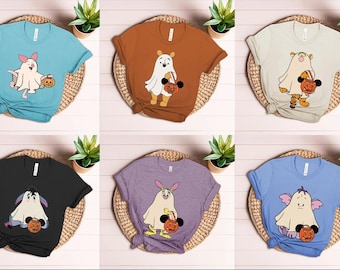Camiseta de Halloween con personajes de Winnie the Pooh y colores cómodos, camiseta de Tigger, Eeyore, Piglet, Kanga Roo, fantasma, camiseta a juego de la temporada espeluznante de Disneyland