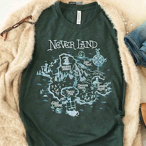 Chemise Disney Peter Pan Never Land Map graphique confort couleurs, chemise Return to Never Land, chemise Magic Kingdom WDW Disneyland pour vacances en famille
