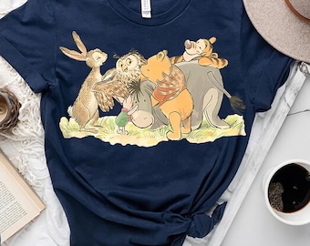 Camiseta vintage de Winnie the Pooh con personajes de colores cómodos, camiseta Piglet, Tigger, Eeyore, Animal Kingdom Disneyland, camiseta familiar Disney