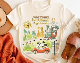 Retro Disney Mickey & Minnie's Runaway Railway Poster Comfort Colors T-Shirt, WDW Magic Kingdom Disneyland Family Matching Shirt