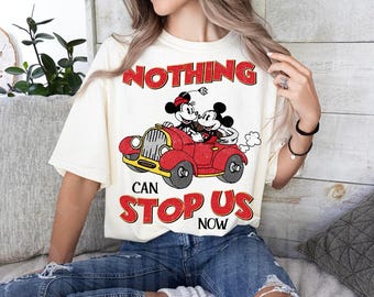Mickey & Minnie's Runaway Railway Distressed Comfort Colors T-Shirt, Vintage Mickey Minnie Nothing Can Stop Us Now Tee, Fun Disney Ride Tee