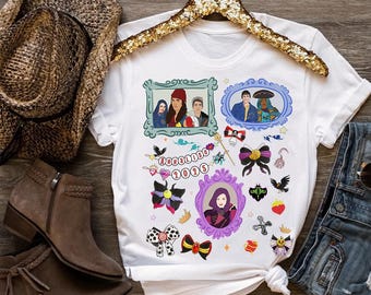 Personalized Disney Descendants Characters Coquette Bows Comfort Colors T-Shirt, WDW Magic Kingdom Disneyland Family Matching Shirt