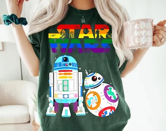 Star Wars Droids R2-D2 BB-8 Rainbow Comfort Colors T-Shirt, Star Wars Logo Rainbow Tee, Star Wars Pride LGBT Pride Month Shirt