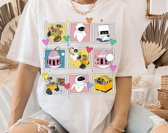 Camiseta de los personajes de Wall-E de Disney Pixar, colores cómodos, camiseta de Wall-E y Eva, camiseta de los robots de Wall-E, camiseta a juego de Magic Kingdom Disneyland