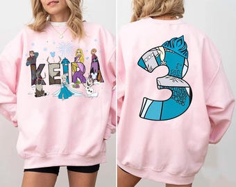 Two Sided Custom Name And Age Disney Frozen Movie Birthday Comfort Colors Shirt, Personalized Birthday Gift, Queen Elsa Olaf Princess Emma