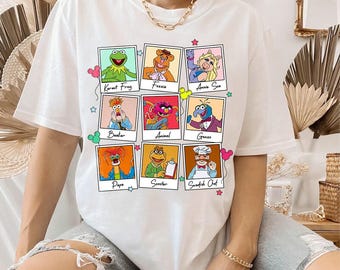 Disney The Muppets Characters Photos Comfort Colors T-Shirt, Muppets Kermit Fozzie Piggy Gonzo Beaker Polaroid Photo Mickey Balloon Tee