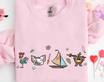 Disney Moana 2 Movie Characters Comfort Colors T-Shirt, Pua Hei Hei Kakamora Tee, Magic Kingdom Disneyland Family Matching Shirt
