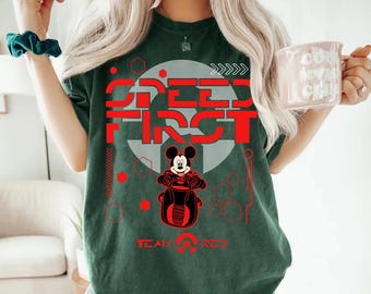Disney Mickey & Friends Tron Lightcycle Run Ride Team Red Comfort Colors T-Shirt, Magic Kingdom Disneyland Family Matching Tee