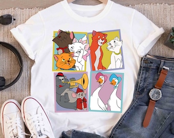 Camiseta com cores confortáveis dos personagens Aristogatas, camiseta Disneyland Cat Lovers Animal Kingdom, camiseta Marie Toulouse Duquesa Berlioz Thomas O'Malley