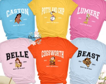 Beauty And The Beast Characters Group Comfort Colors Shirt, Beauty And The Beast Custom T-Shirt, Belle Lumiere Cogsworth Gaston Matching Tee