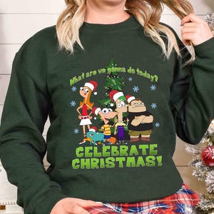Disney Phineas And Ferb Celebrate Christmas Comfort Colors Shirt, Perry The Platypus Candice Flynn Buford, Disney Family Matching Shirt