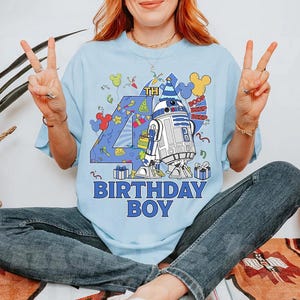 Personalized Star Wars Droid R2-D2 Birthday Boy Mickey Balloon Comfort Colors T-Shirt, Custom Birthday Gift Tee, Disneyland Trip Shirt