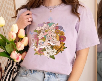 Vintage Snow White The Seven Dwarfs Floral Shirt, Magic Kingdom WDW Disneyland Family Vacation Shirt, Birthday Gift Adult Kid Toddler Tee