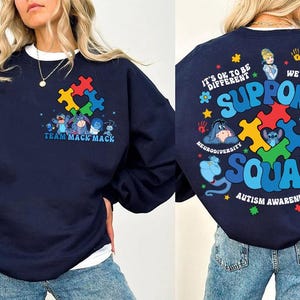 Two Sided Personalized Disney Blue Characters Autism Awareness Comfort Colors Shirt, Autism Month Support Squad, Family Understand Love Tee