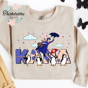 Custom Name Mary Poppins T-shirt, Personalized Disney Mary Poppins and Penguin Matching Tee, Disneyland Vacation Holiday Family Gift Tee