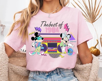 Camiseta vintage Mickey e seus amigos, o melhor de 1984, cores confortáveis, camiseta Mickey e Minnie, camiseta combinando com o Magic Kingdom Disneyland