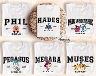 Disney Hercules Helkaraktär Komfortfärger T-shirt, Hades Smärta och Panik, Megara Diva Muserna, Magic Kingdom Disneyland Trip T-shirt