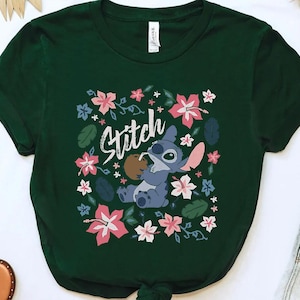 Lilo and Stitch Floral Stitch Coconut Portrait Comfort Colors T-Shirt, Disney Summer Vacation Tee, Magic Kingdom Disneyland Matching Shirt