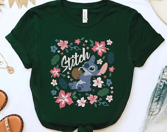 Lilo and Stitch Floral Stitch Coconut Portrait Comfort Colors T-Shirt, Disney Summer Vacation Tee, Magic Kingdom Disneyland Matching Shirt