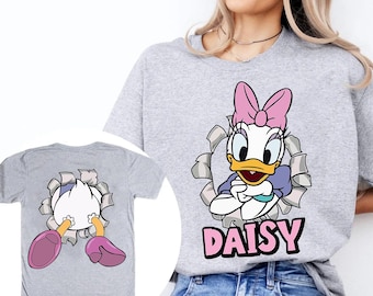 両面ディズニーデイジーダックコンフォートカラーTシャツ、ミッキー＆フレンズマジックキングダムディズニーランドファミリーマッチングTシャツ、WDWエプコットテーマパークTシャツ