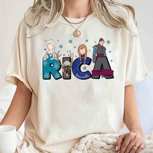 Nombre personalizado camiseta Frozen Comfort Colors, camisa personalizada con nombre de niños, camisa congelada Elsa Emma Kristoff, camiseta de regalo de cumpleaños a juego familiar