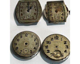 Lote de 4 mecanismos y esferas de relojes de bolsillo Waltham, para piezas/reparación.