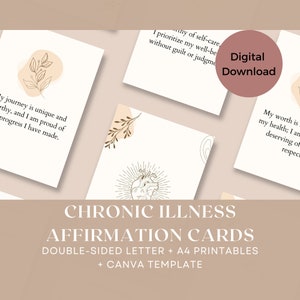 Chronische Krankheit Affirmationskarten, druckbare positive Affirmationszitate, Spoonie Selbstliebekarten, Manifestationskarten, Canva Template