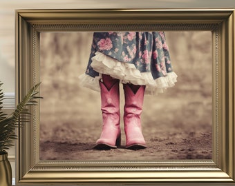 IMPRIMIBLE Botas Rosas Estampado Falda Floral, Estampado Bota Vaquera, Estampado Rosa Retro, Estampado Botas Vaqueras Rosas, Póster Vaquera Rosa, Estampado Retro