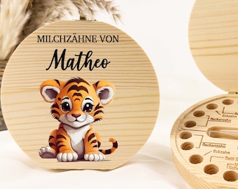 Tiger tooth box for boy, tooth box baby, milk teeth, tiger milk tooth box, wooden tooth box, baby gift, birth gift