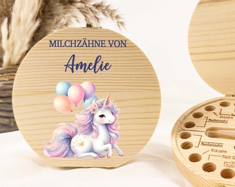 Einhorn Zahndose, Personalisierte Zahndose für Mädchen, Zahndose Baby, Milchzähne, Milchzahnbox, Zahndose aus holz,Baby Geschenk, Geburt