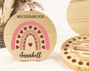 Personalisierte Zahndose Regenbogen, Zahndose Baby, Milchzähne, Milchzahnbox, Zahndose aus holz,Baby Geschenk,Geburt Geschenk, Milchzähne