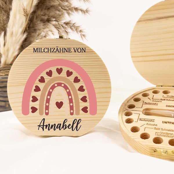 Personalisierte Zahndose Regenbogen, Zahndose Baby, Milchzähne, Milchzahnbox, Zahndose aus holz,Baby Geschenk,Geburt Geschenk, Milchzähne