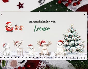 Personlig adventskalender med namn, träadventskalender för barn, julkalender för barn