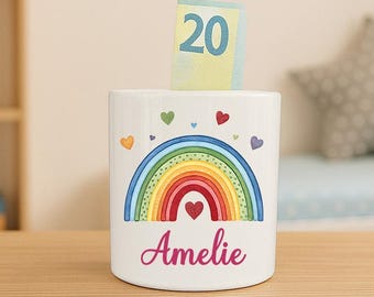 Spardose personalisiert Kinder Geschenke zur taufe Spardose Regenbogen Mädchen Geschenk Geburt Spardose Keramik personalisierte Sparschwein