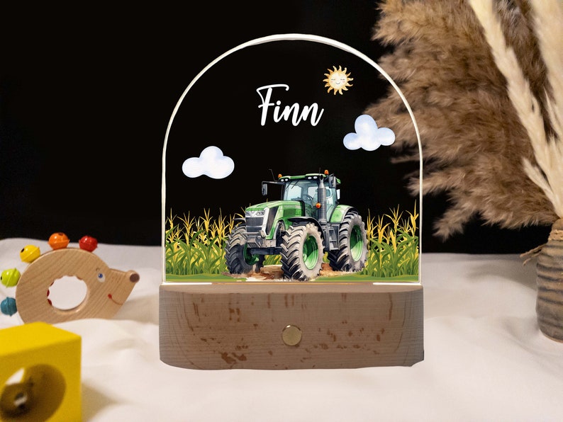 Tractornachtlampje, gepersonaliseerde nachtlamp voor kinderen, geboortecadeau gepersonaliseerd, nachtlampje jongen, doopcadeau, tractorlamp afbeelding 1