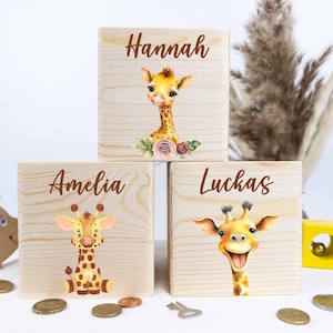 Spardose, Spardose Giraffe personalisiert, Spardose Kind, Spardose Holz, Spardose Junge und Mädchen, Spardose Taufe, geschenk fur kinder