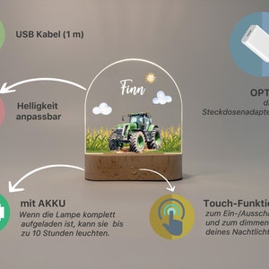 Tractornachtlampje, gepersonaliseerde nachtlamp voor kinderen, geboortecadeau gepersonaliseerd, nachtlampje jongen, doopcadeau, tractorlamp afbeelding 7