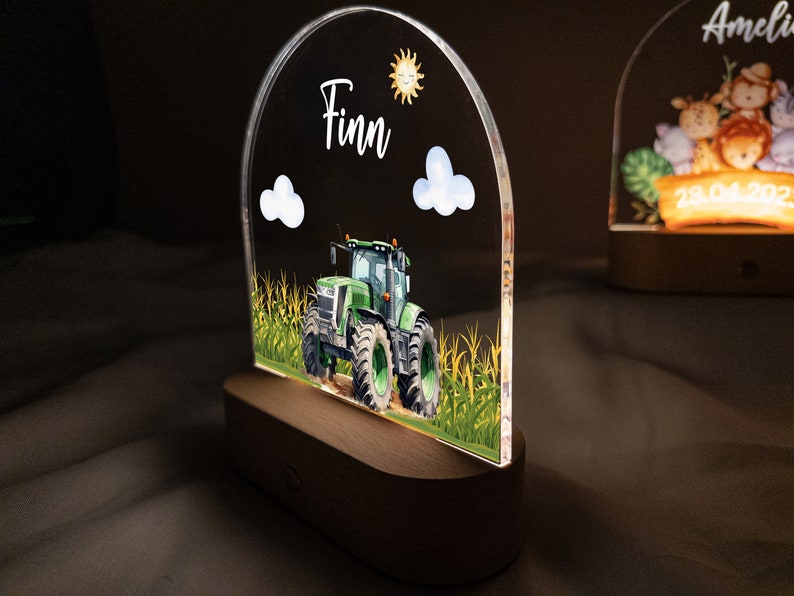 Tractornachtlampje, gepersonaliseerde nachtlamp voor kinderen, geboortecadeau gepersonaliseerd, nachtlampje jongen, doopcadeau, tractorlamp afbeelding 4